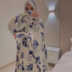 中東クロスボーダー対外貿易婦人服イスラム教徒長袖プリントローブヒジャブウエスト気質ファッションカジュアルドレス