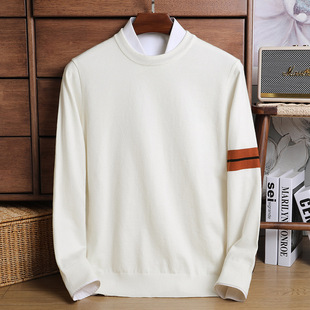 Cross-border factory straight hair autumn and winter new men's long sleeve sweater round neck solid color sweater business casual sweater