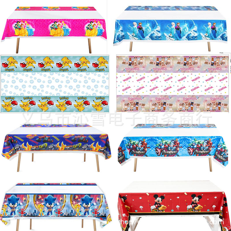 跨境现货卡通蜘蛛侠公主史迪仔派对桌布卡通生日party一次性pe长