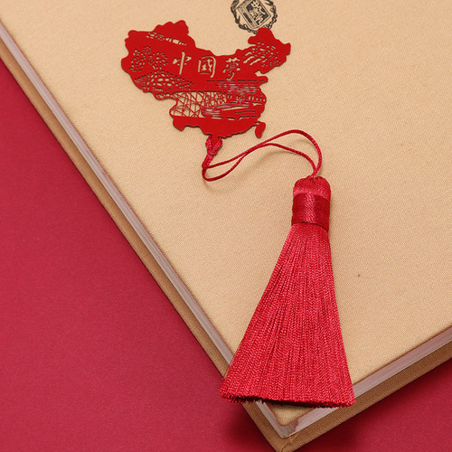 Red Chinese Dream Chinese Map Bookmark Paper Cut Patriotic Tassel Pendant Metal Hollow Classic Pendant Gift