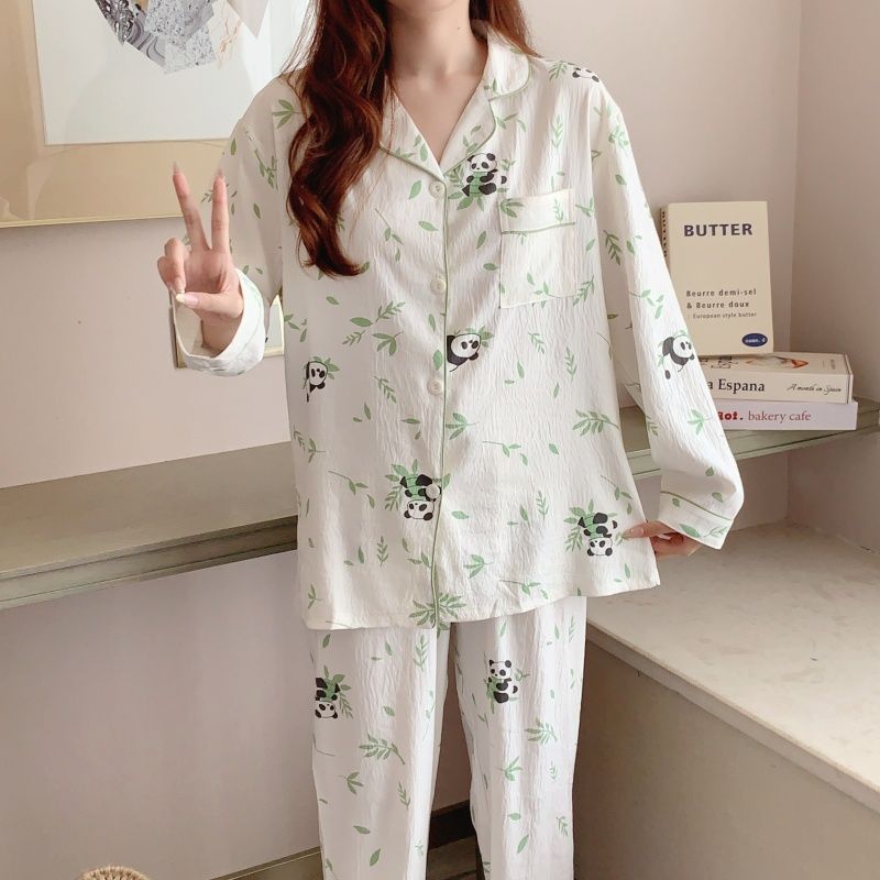 Al por mayor transfronterizo otoño nueva explosión nubes pijamas de algodón mujeres dibujos animados casuales lindos mangas largas pantalones largos set de ropa para el hogar