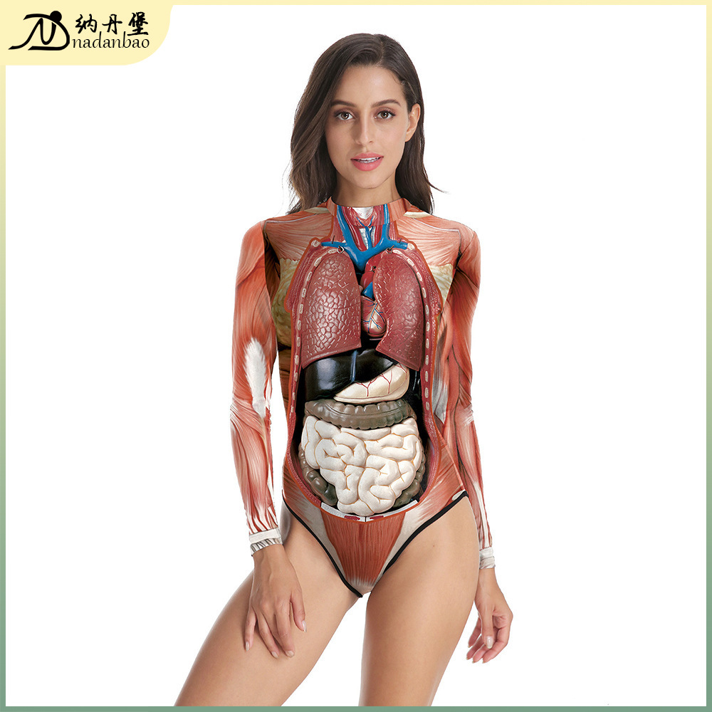 万圣节之夜晚会表演服派对人体组织印花连体三角泳衣B120-046