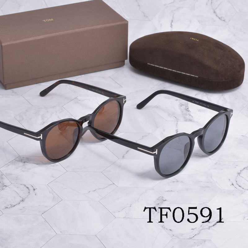 Retro Tom Sunglasses Ford Tf0591 Plate Polarized Sunglasses Round Frame Live Broadcast Glasses Cross-Border Dropshipping