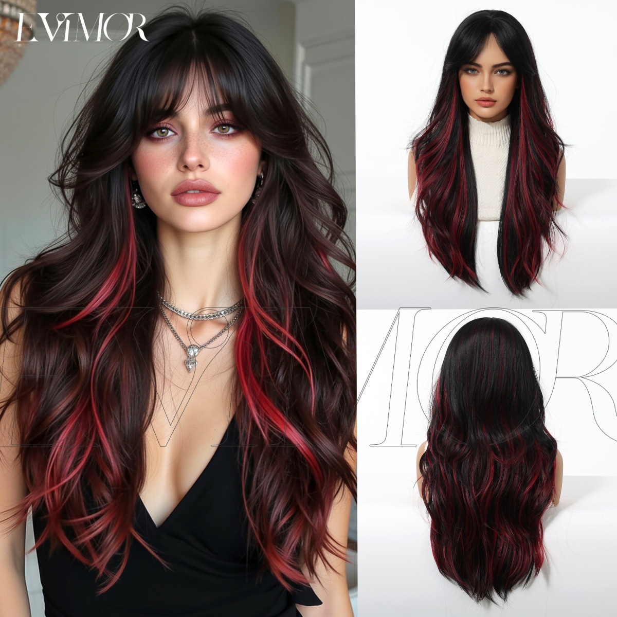 Europa y los Estados Unidos estilo cosplay vacaciones peluca mujer ocho caracteres franja larga rizado mate de alta temperatura fibra química cubierta de cabeza completa