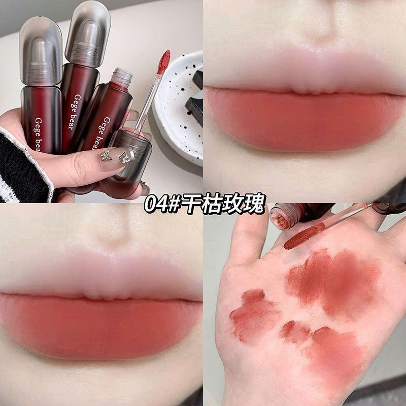 Gege bear crepúsculo veludo niebla lipstick mate niebla densa no es fácil de descolorar blanco otoño invierno esmalte labial transfronterizo
