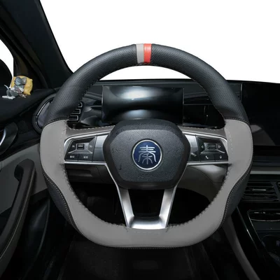 leather handlebar cover, hand-stitched genuine leather — Steering wheel cover - light-gray-3638cm
