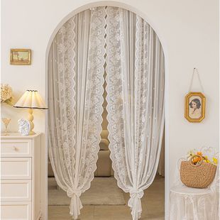 Punch-free French Lace Screen Curtain Window Shelter Bay Window Partition Velcro Curtain Balcony Living Room Wear Rod Hua Geng