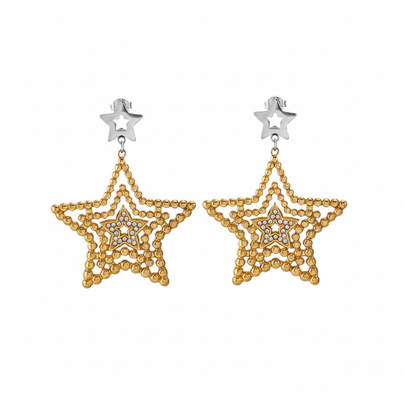 TENA Europa y los Estados Unidos acero inoxidable transfronterizo esfera dorada estrella de diseño de estilo pentagrama temperamento aretes de aretes versátiles