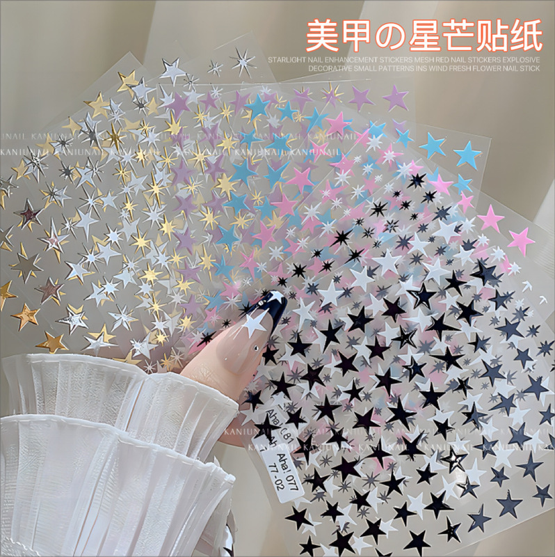 Star Manicure Stickers Internet Popular Gold and Silver Star Black and White Five-pointed Star Nail Stickers for Nail Stickers