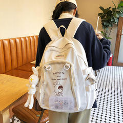 日系ins學生大容量雙肩包2024春季新款學院背包簡約百搭透明書包
