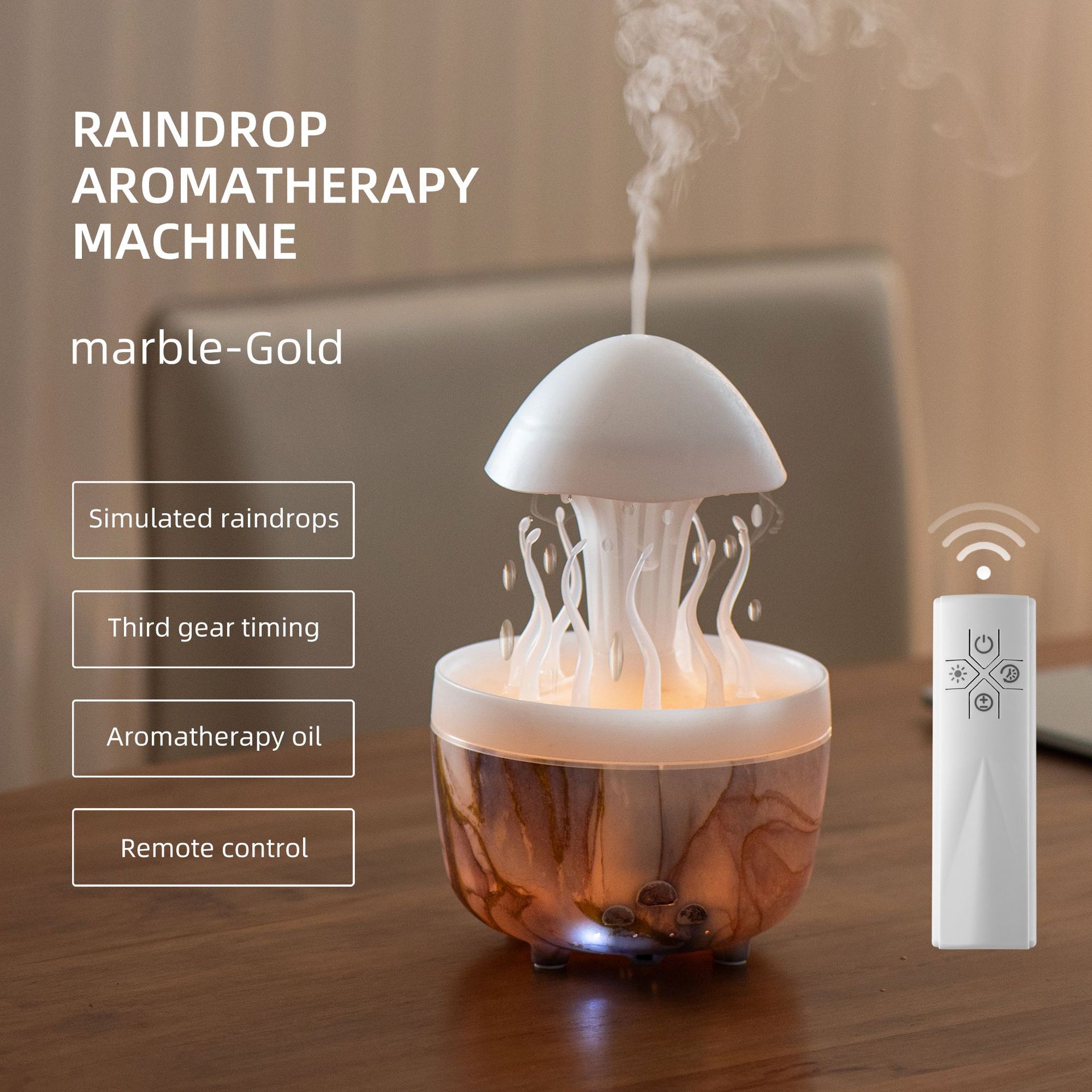 Nuevo control remoto medusa lluvia humidificador giratorio luces de colores atomización ultrasónica gotas de lluvia humidificación nube lluvia fragancia de hongos