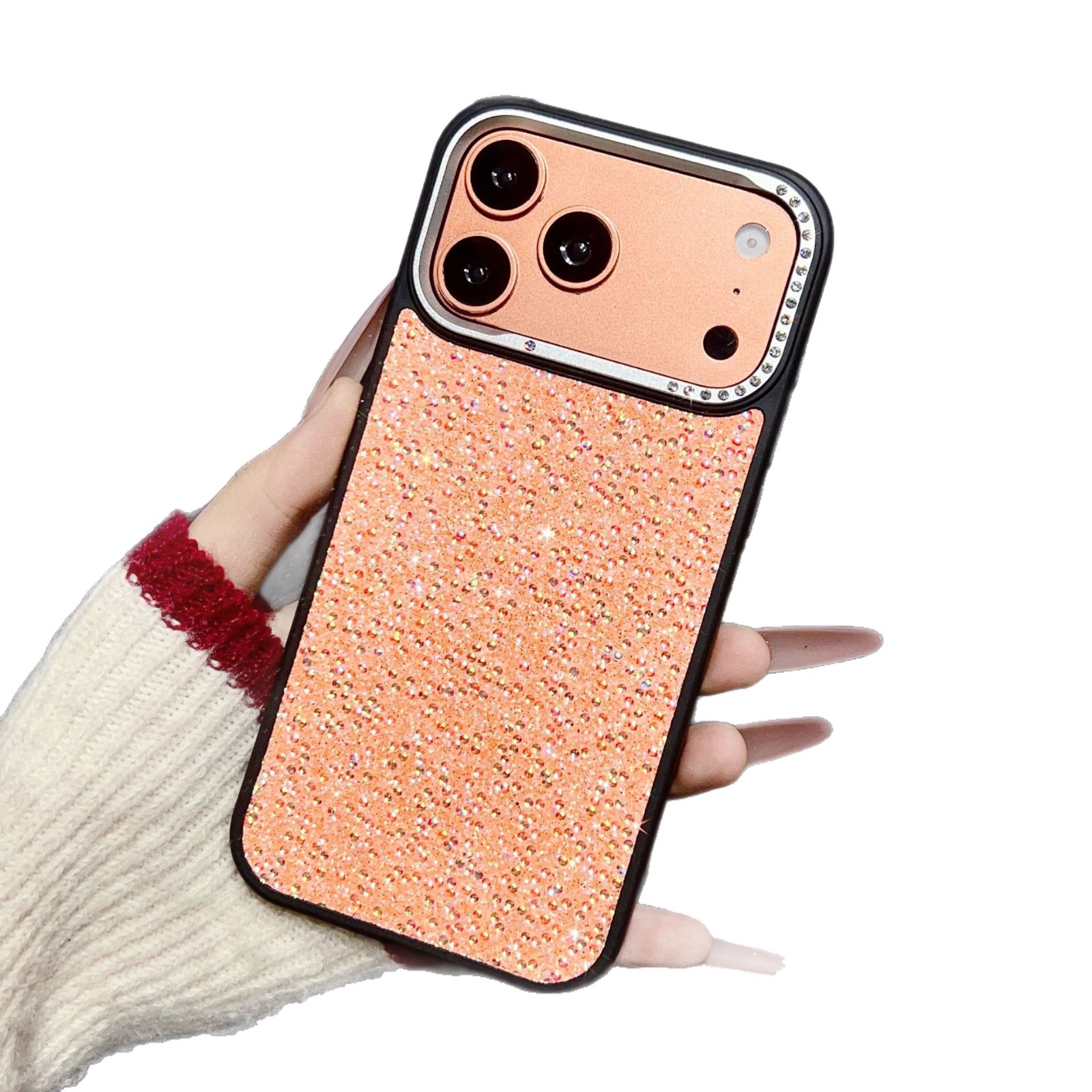 Aplicable para iphone17PROMAX lente de gran agujero puntual perforador de teléfono móvil de manzana 16 / 15P funda de perla