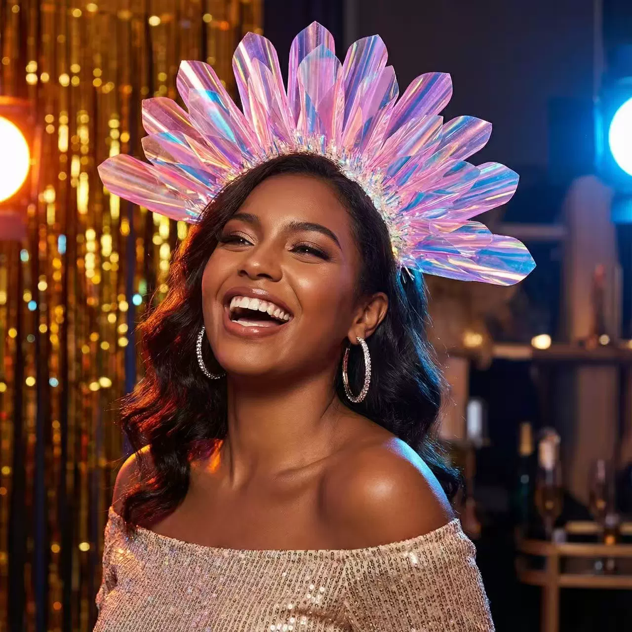 欧美跨境厂家直销镭射发光头箍批发舞台晚会表演装饰彩膜发光发箍