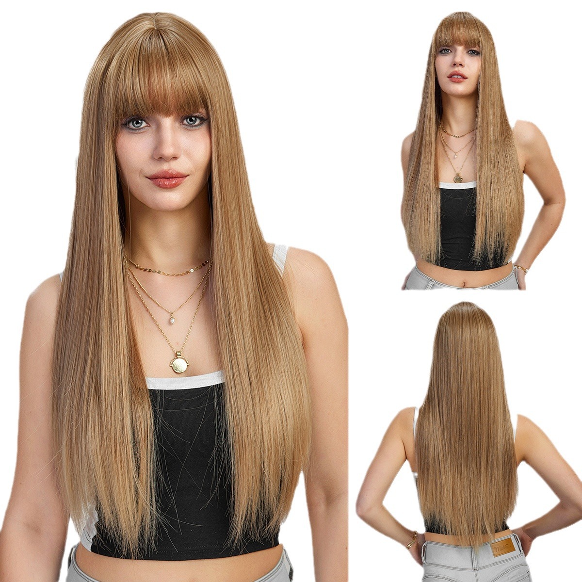 Peluca de pelo largo para mujer, pelo largo y liso, casco completo, pelo largo y liso, peinado de moda, pelucas naturales esponjosas para mujer, wigs