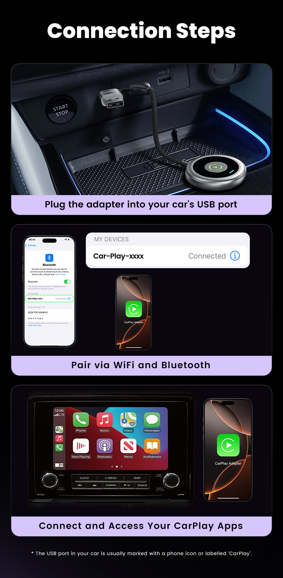Toocki Car Wired to Wireless Carplay Apple Charging Two-In-One Smart Car-Machine Interconnection Navigation Box