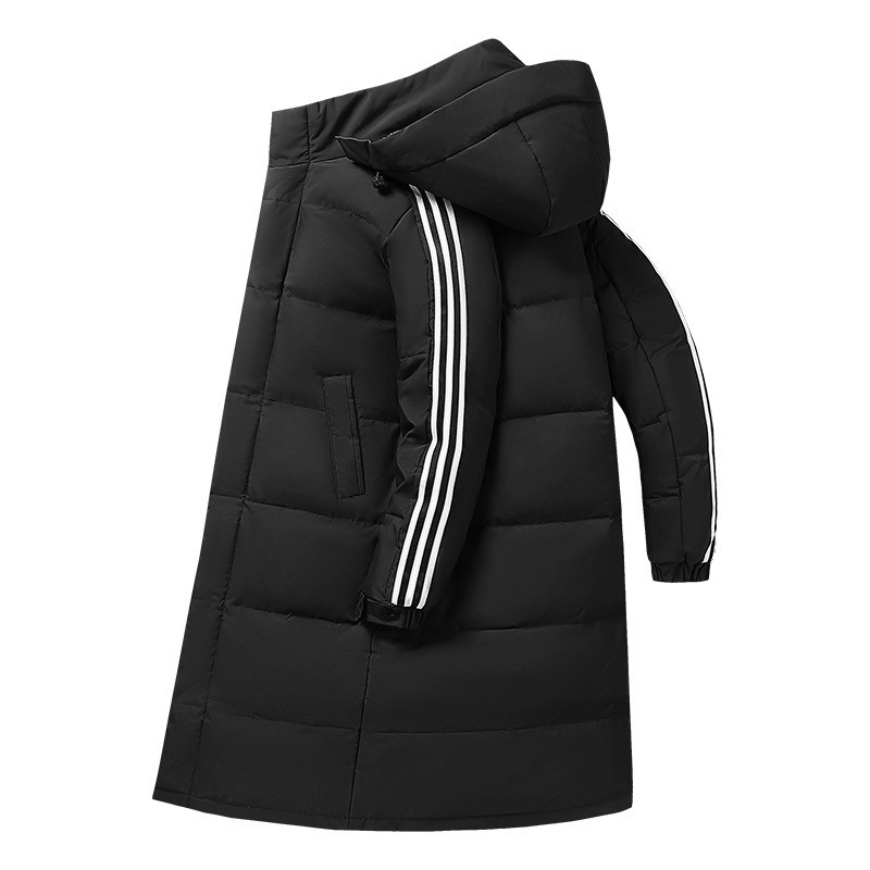 High-Quality Winter down Jacket for Men, Long Style, Warm, White Duck Down, Adidas-Style with Three Stripes, Two-Way Zipper, White Goose down