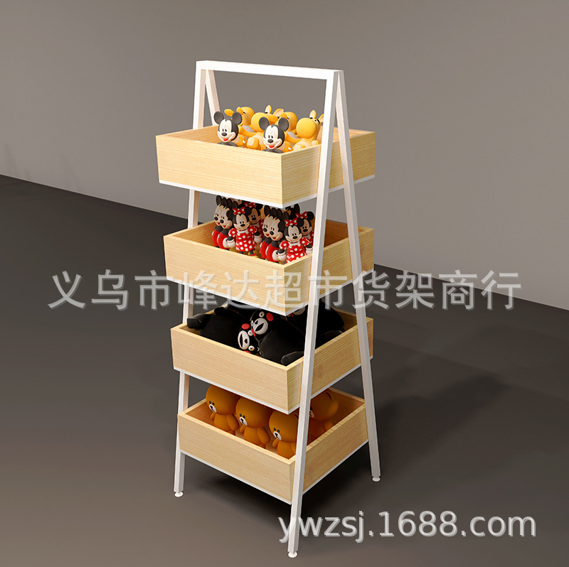 现货四层木盒零食店钢木优品百货指甲油货架 母婴促销堆头展示架