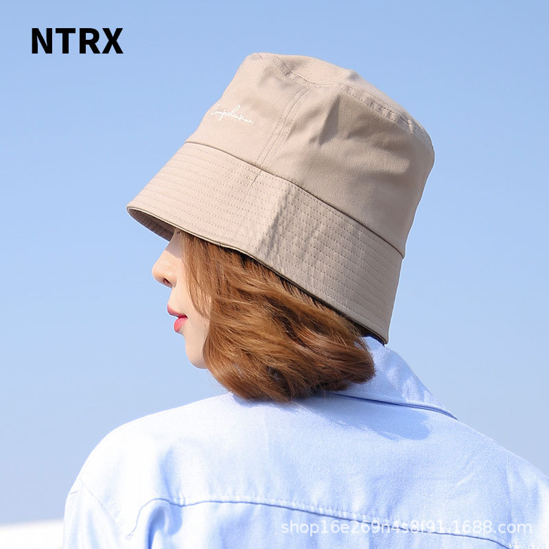 NTRX 水桶帽女春夏简约刺绣日系韩版休闲盆帽纯色时尚便携可折叠