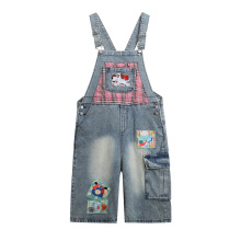 夏季学院风趣味小狗刺绣水洗牛仔背带裤男女宽松连体七分裤短裤潮