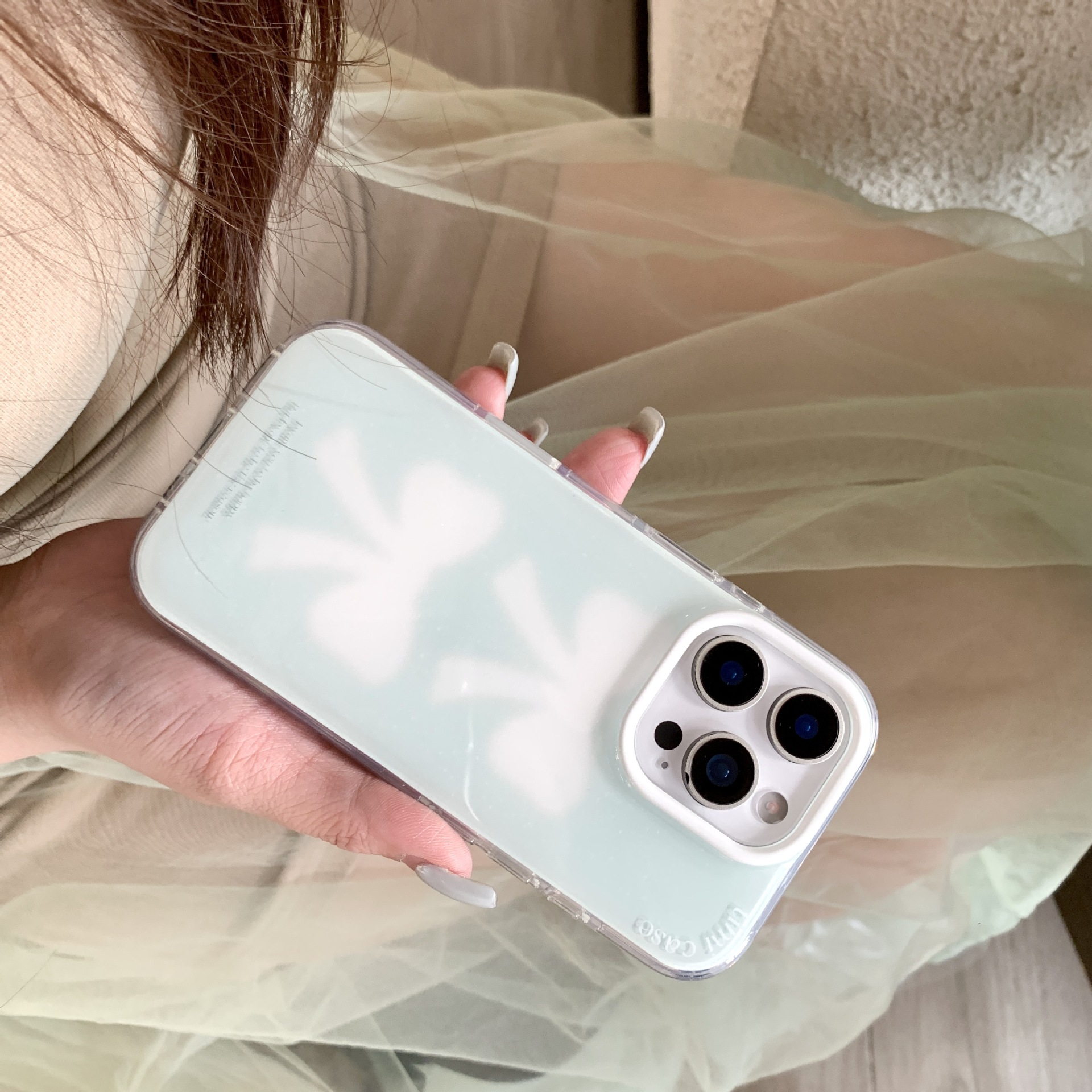 Simple verano verde bowknot para iPhone15/16 funda para teléfono móvil 14ProMax Pareja 16Pro Mujer 13