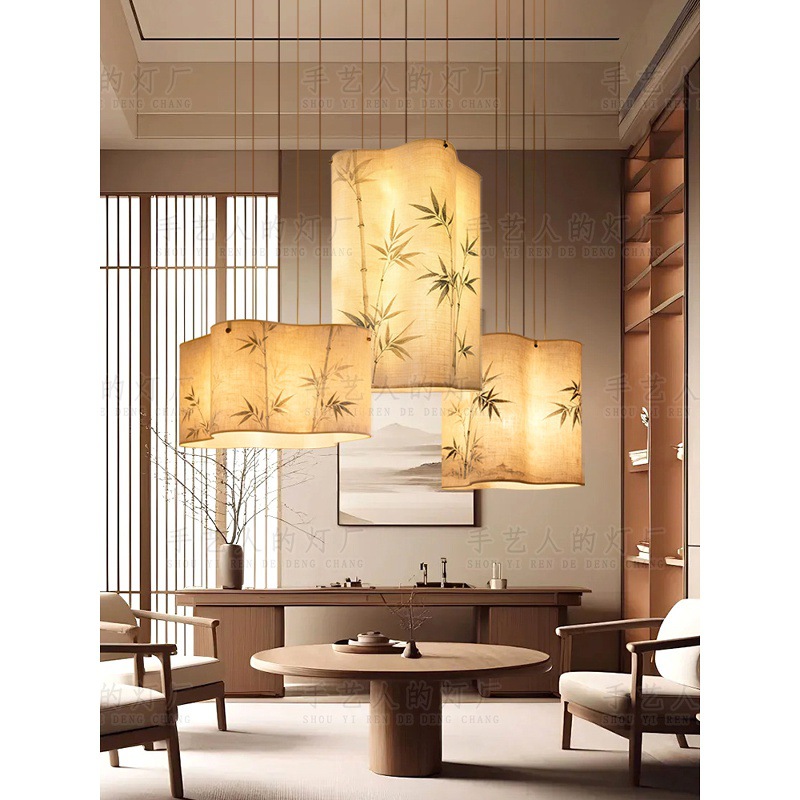 宋代美学客厅吊灯禅意大厅茶室装饰灯新中式设计师款创意布艺灯具