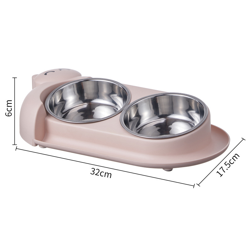 Nuevo cuenco para mascotas, doble cuenco de acero inoxidable para perros, cuenco para gatos anti-volcado, cuenco de comida lenta, cuenco para gatos con cuello de 15 ° para perros al por mayor