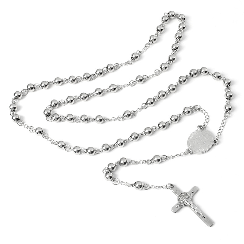 Ethnic Style Cross Stainless Steel Beaded Pendant Necklace display picture 2