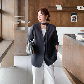 灰黑色飘带简约西装外套2026新款女春秋爆款高级感休闲小西服上衣