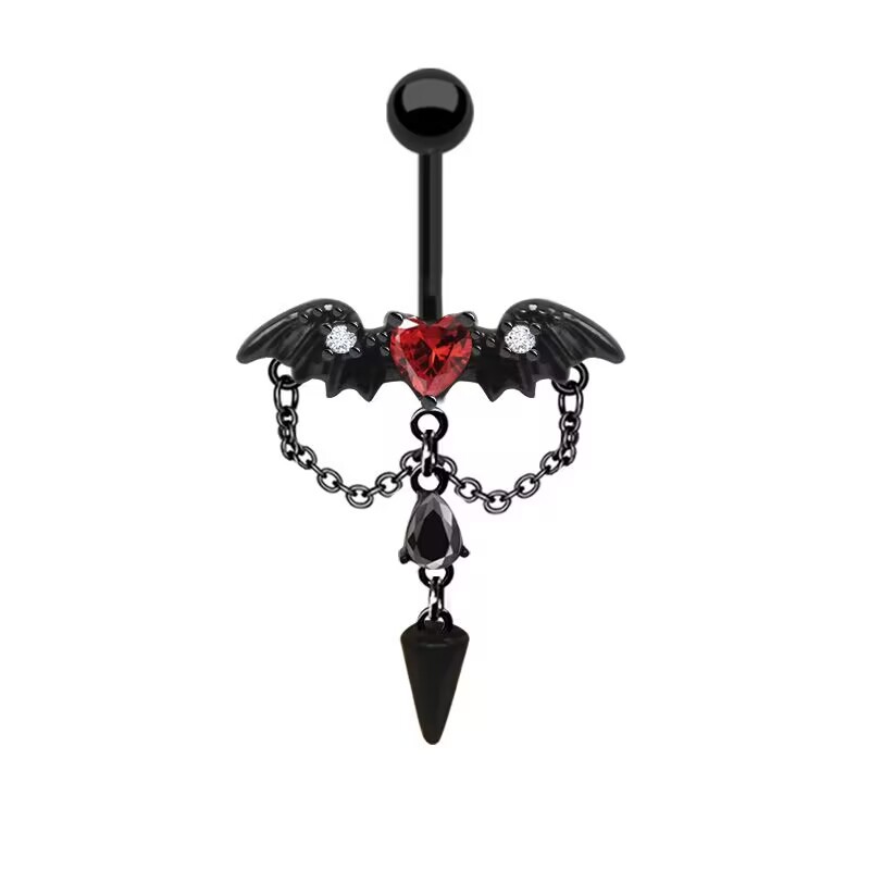 Belly Button Ring With Bat Wing And Cone Charm, Gothic Style_voghion.com