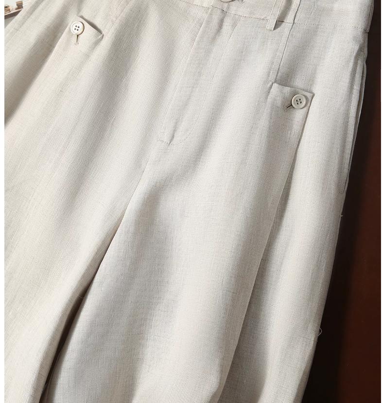 Quần culottes nữ ống rộng chất liệu linen mát mẻ mùa hè — Xanh lông mòng đen, màu trắng, màu mơ chi tiết 11