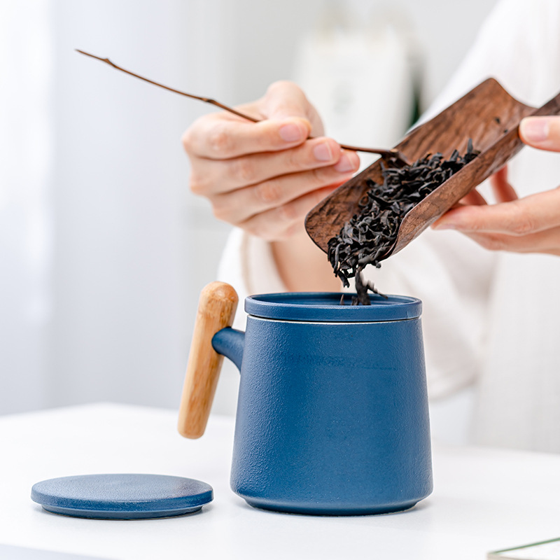 Artistic Brocade Mug Custom Wooden-Handle Water Cup Tea-Separation Brewing Cup—Company-Provided Gift, Custom-Made with Corporate Logo