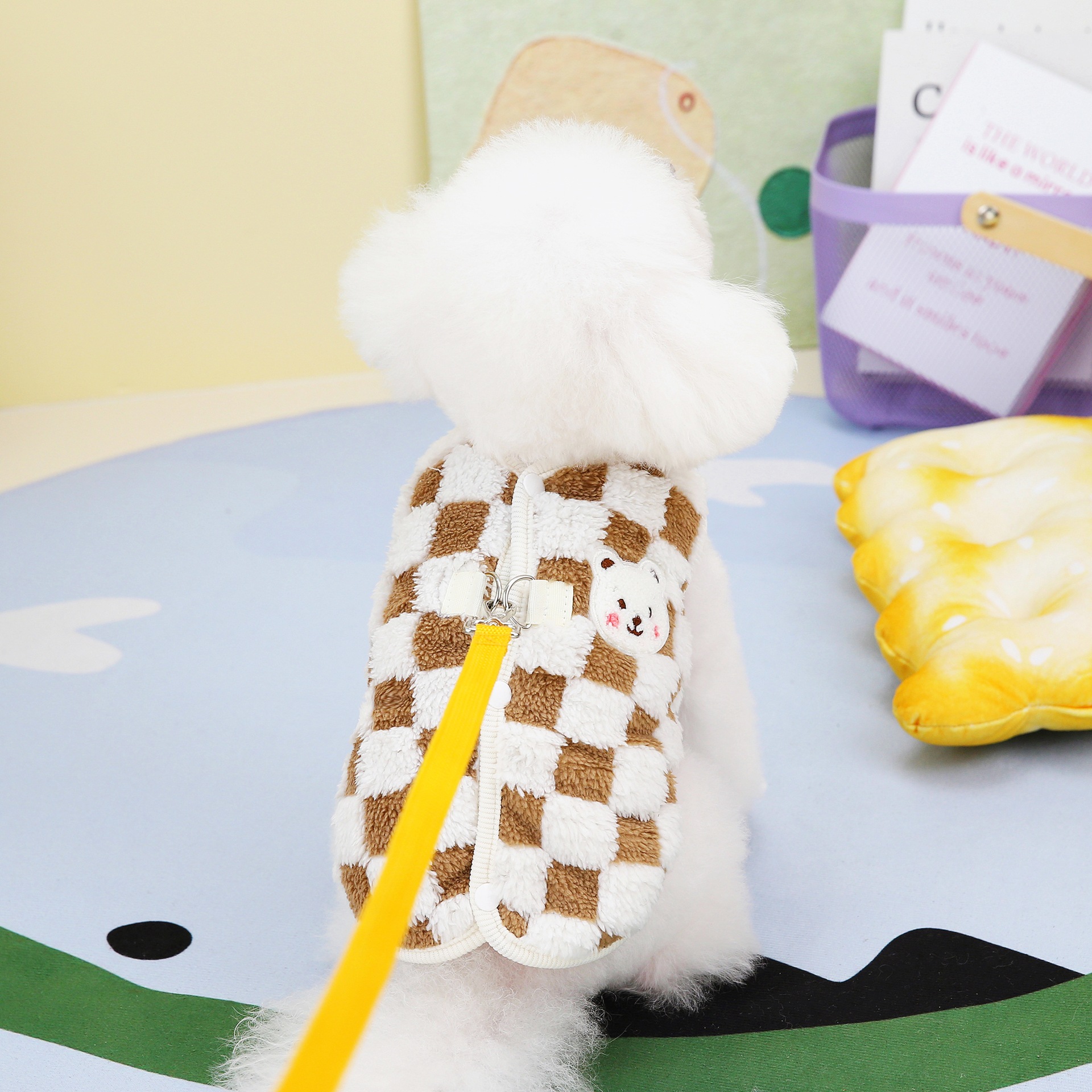 봄가을겨울 소형견 강아지 애완동물 옷 고양이 테디 비숑 치와와 조끼 23 바둑판 기모 조끼