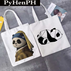 Panda Canvas  Tote Bag 个性油画熊猫印花帆布包手提单肩购物袋