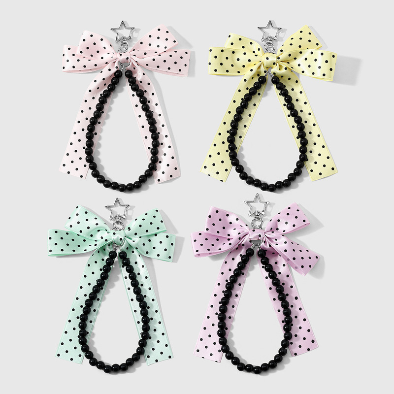 Retro fashion dopamine color polka dot double-layer bow handmade beaded wristband keychain bag charm Retro fashion dopamine color polka dot double-layer bow handmade beaded wristband keychain bag charm