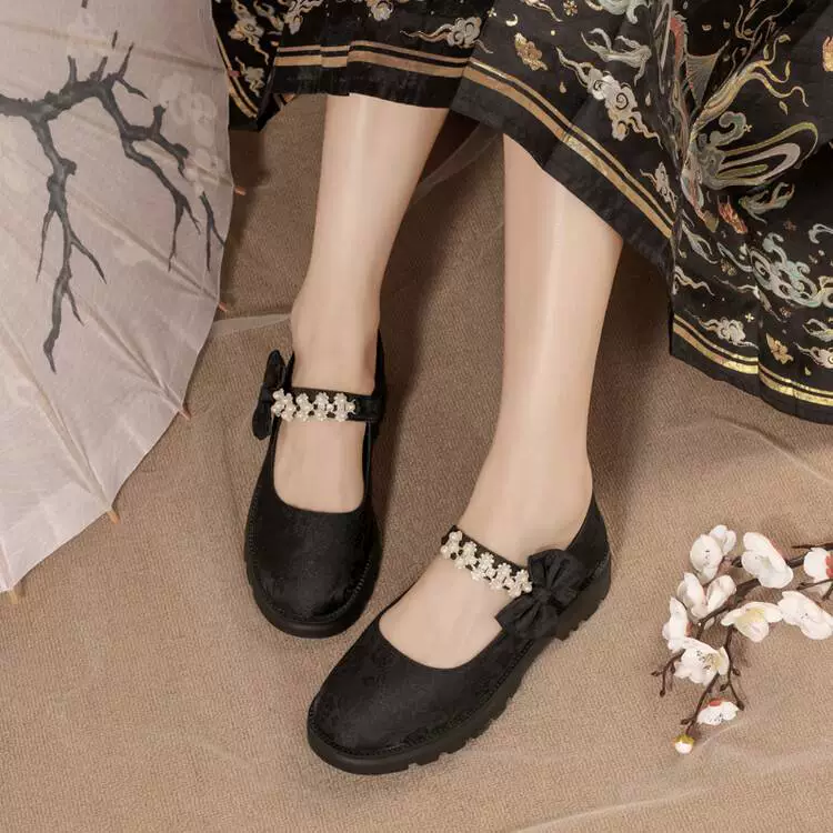 Summer Hanfu, cheongsam, retro shoes with bow