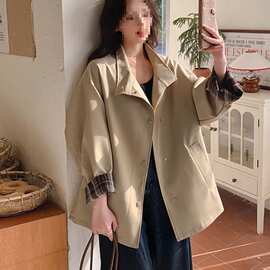外套2025宽松新款英伦中长款显瘦出片大衣春秋风衣撞色有吊牌