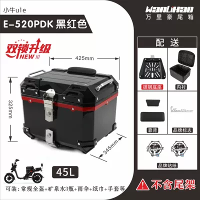 Maverick U1e, decorative electric: Motorcycle trunk - double-locking-maverick-u1e-black-and-red-520p-lining-double-black-backrest