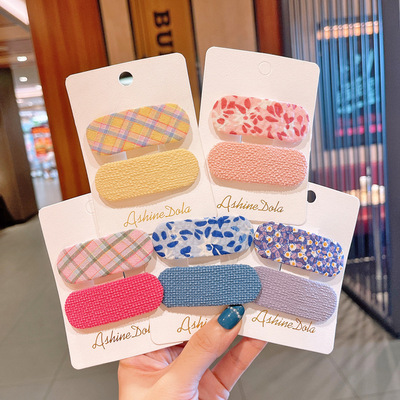 new pattern children fresh Broken flowers Hairpin girl baby Fabric art Oval BB baby Bangs Edge clamp Card issuance