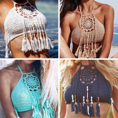 Amazon AliExpress Bikini Western Handmade Fringe Bohemian Swimsuit Sexy Women Beach Cover-up Hook