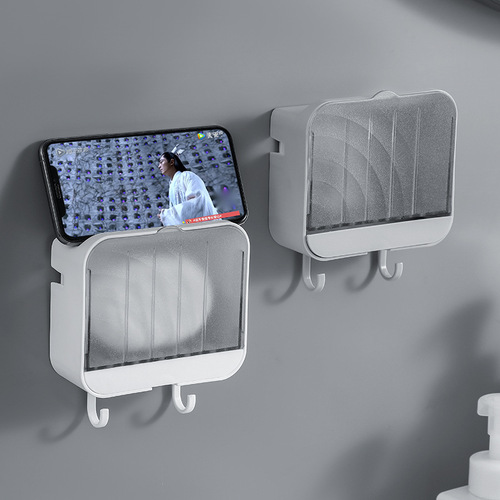 Creative soap box with lid wall-mounted punch-free soap box drain flip-top laundry soap box bathroom storage rack