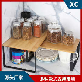 铁艺厨房置物架调味品碗收纳架两层可叠加木质收纳整理架厂家批发
