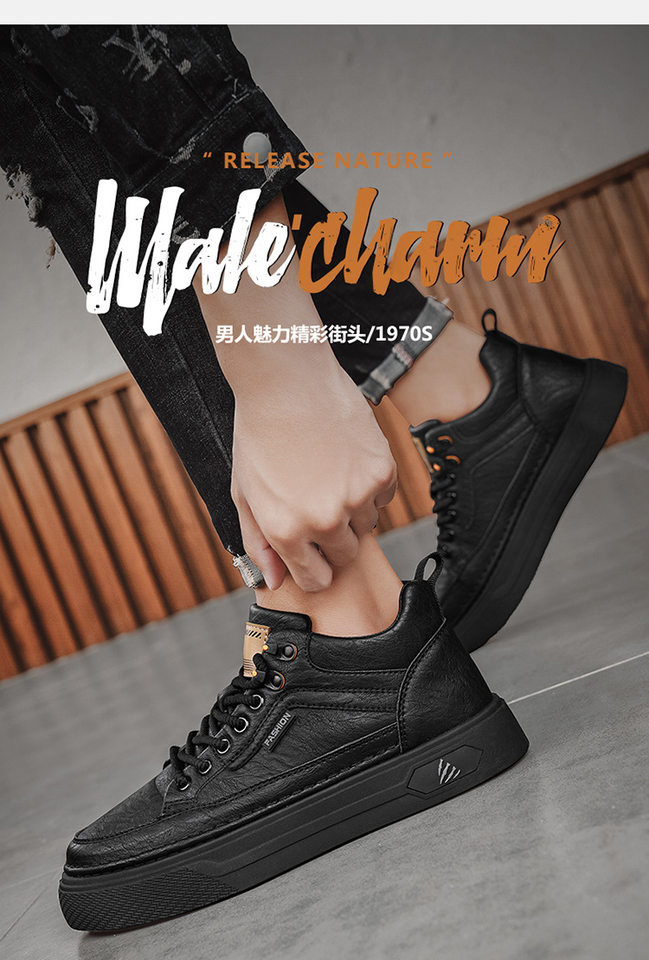 Giày nam cổ trung chống thấm nước chống trơn trượt màu đen, giày thể thao sneaker đa năng đi làm và giải trí, gót 3-5 cm — quần kaki, đen chi tiết 7