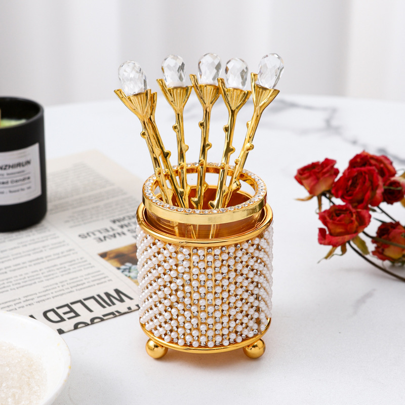 European Style Spoon Tube Storage Box High-End Kitchen Countertop Spoon Tableware Hotel Supplies Fruit Cake Spoon Set