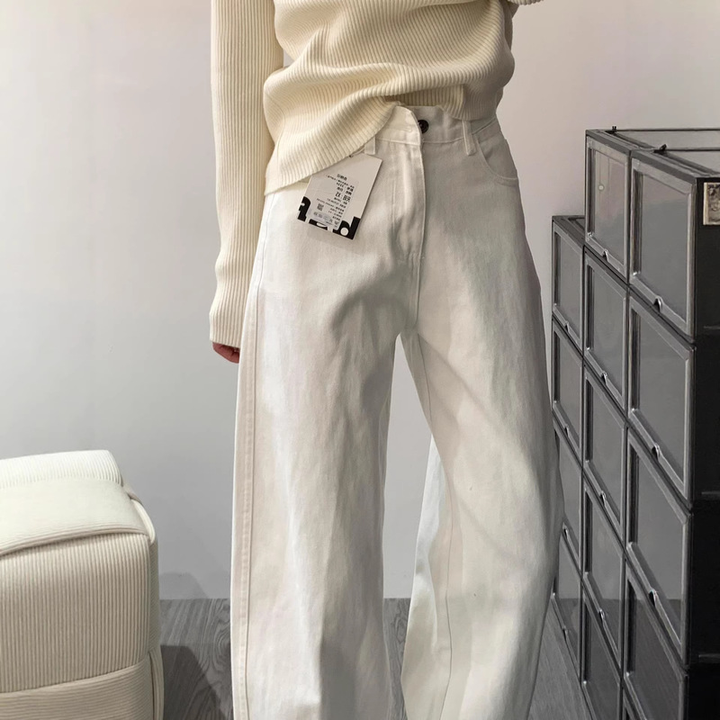 White Narrow Wide-Leg Jeans for Women, 2026 Spring New Style, High-Waisted, Slimming, Loose, Drapey, Petite Straight-Leg Pants White Narrow Wide-Leg Jeans for Women, 2026 Spring New Style, High-Waisted, Slimming, Loose, Drapey, Petite Straight-Leg Pants