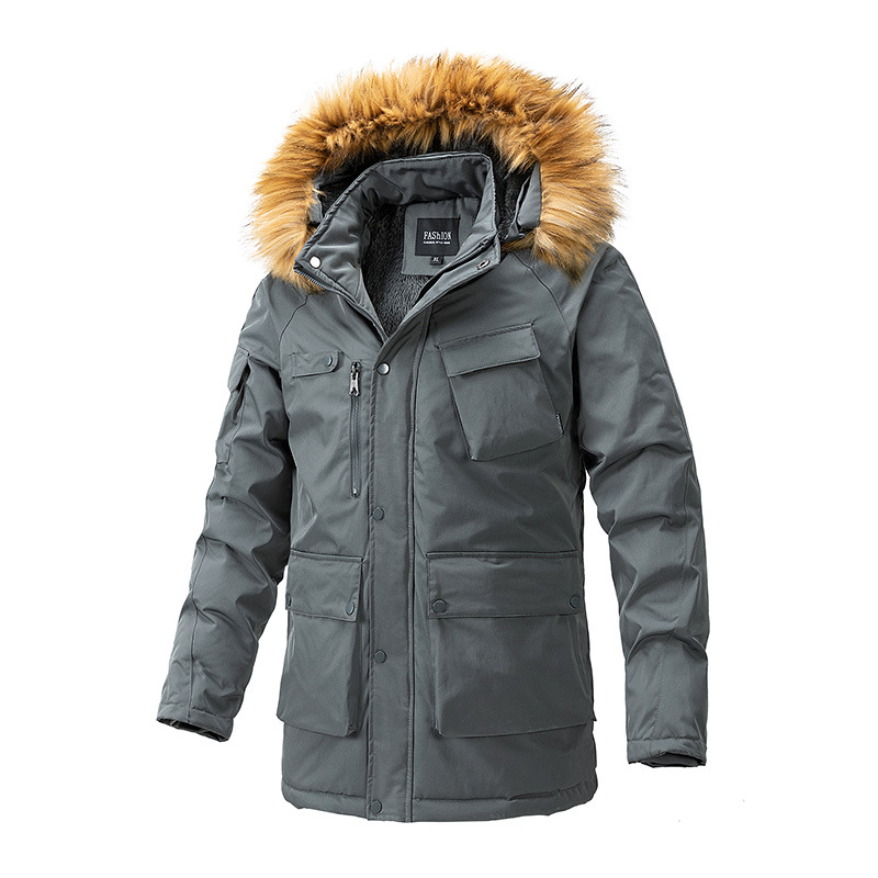 Comercio exterior transfronterizo otoño y invierno de algodón grueso largo hombre multibolsillo herramienta ropa de algodón suelta chaqueta de algodón de cuello grande