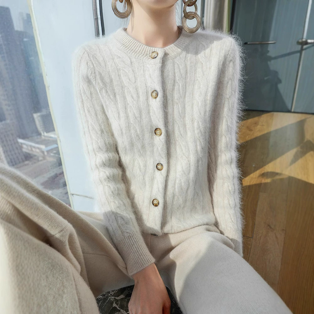 2025 весна и осень новый норковый бархат с толстым круглым вырезом трикотажный кардиган сплошные пуговицы свободный теплый топ свитер