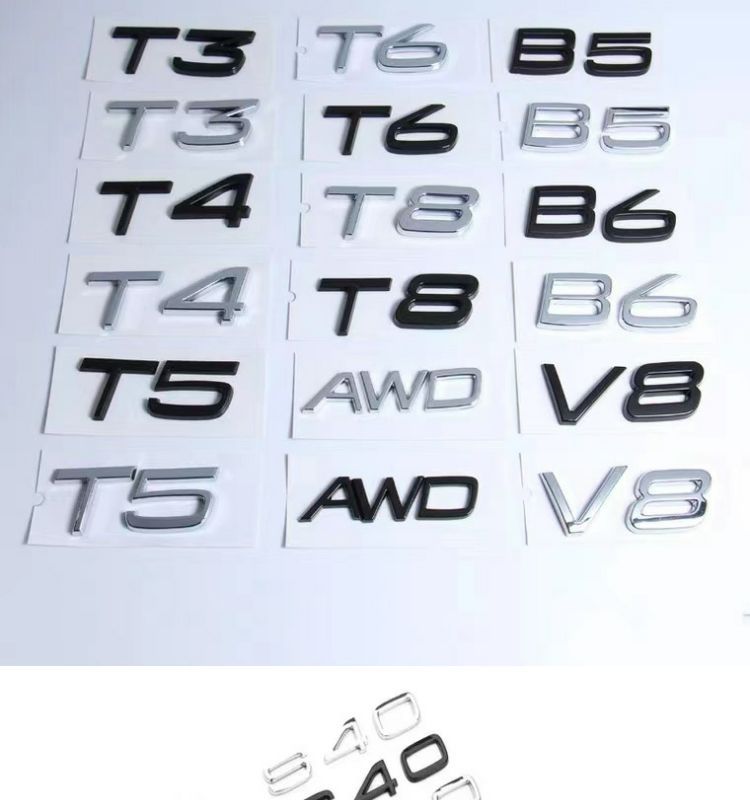 Suitable for Volvo XC90, XC60, V40, V60 rear emblems, VOLVO logo, T4, T5, T6, AWD lettering, and tail emblem stickers