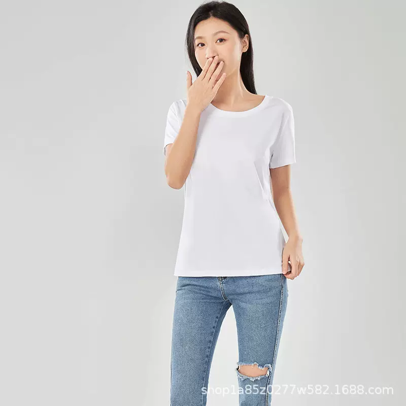 新款索罗纳短袖女装款冰感t恤文化衫纯色广告衫宽松圆领工服印图