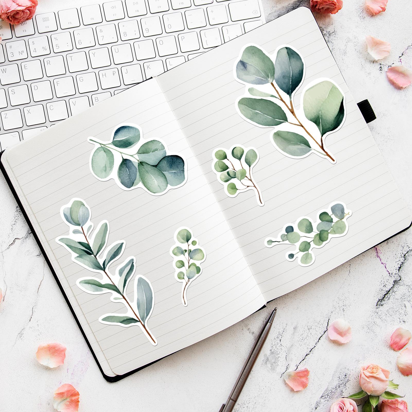 Okaliptüs Bitkisi Banyo Fayans Arka Plan Çıkartması Yaprak Su Geçirmez Duvar Sanatı Kendinden Yapışkanlı_voghion.com