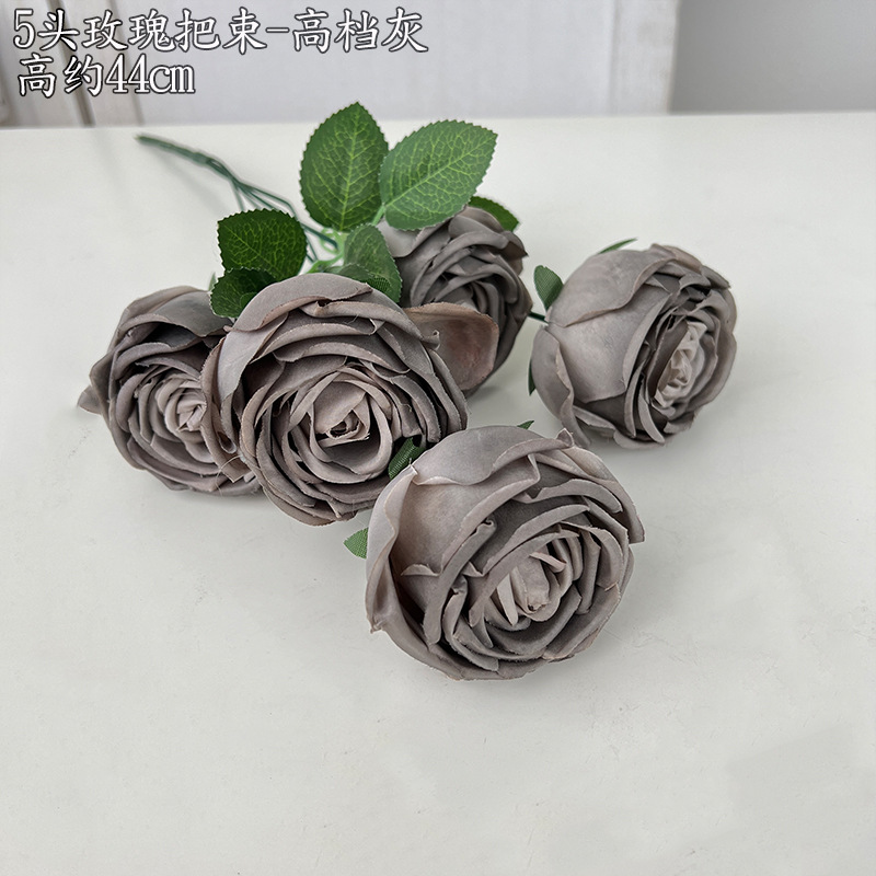 Alta simulación 5-cabeza curling Rosa mango manojo francés ramo carretera plomo flor artificial falso decoración del hogar boda Rose